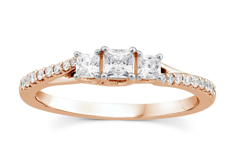 Princess Cut Diamond 1/2ctw. Three Stone Engagement Ring in 14k Rose Gold image number null